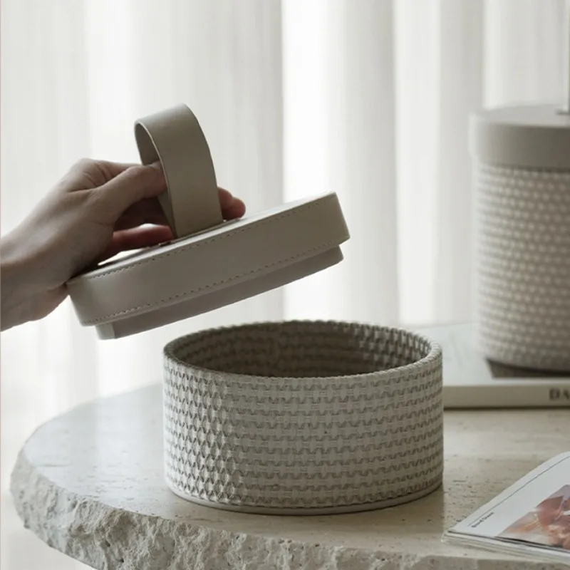 

Круглая коробка для хранения, роскошные кожаные коробки-органайзеры, современный ящик для хранения продуктов для макияжа, многофункциональный контейнер для организации