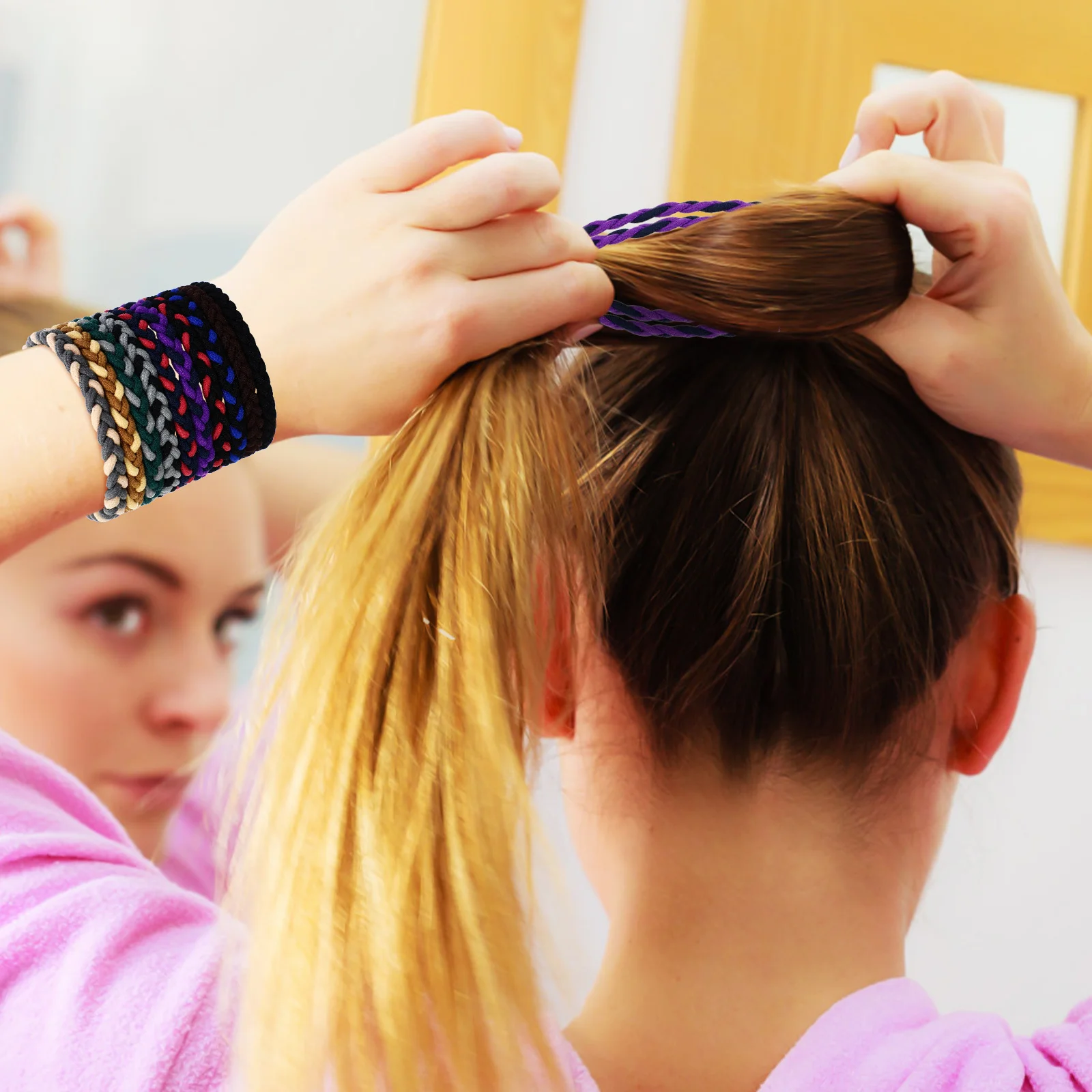 

10Pcs Nylon Braided Hair Ties Flexible Elastic Hair Loops Secure Grip Ponytail Holder for Exercise Daily Use No Slip