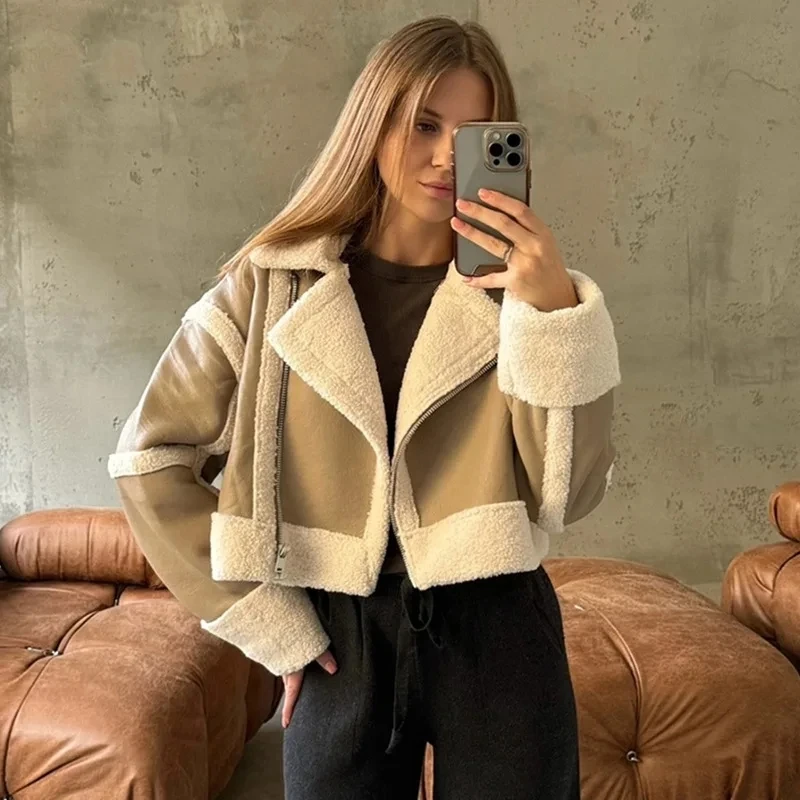 2026 Autumn New Sweet Fresh Lamb Wool Collar Patchwork Long Sleeve Women Cotton Coat Multiple Colors Optional