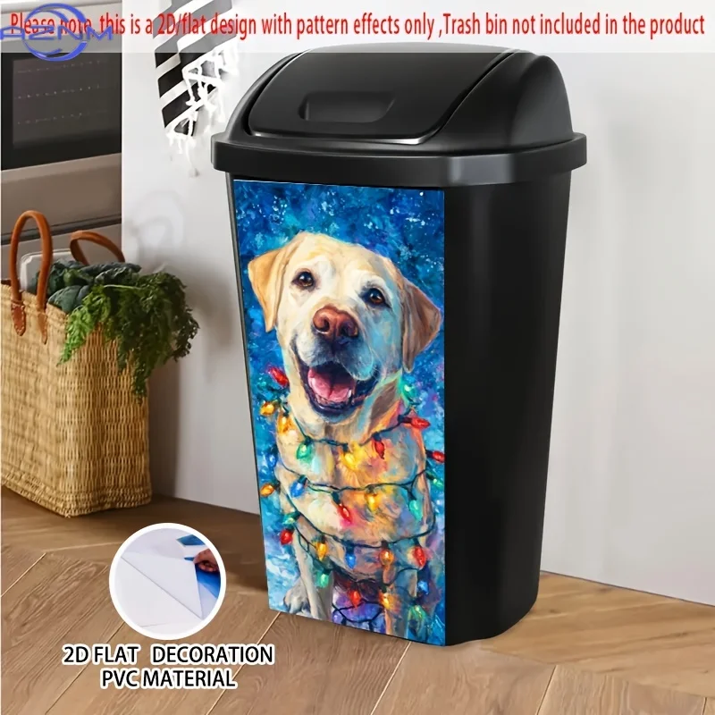 Labrador with Christmas Lights Self-Adhesive Sticker - Large  Glossy PVC Winter Night Design, Smiling Dog & Twinkling Lights f