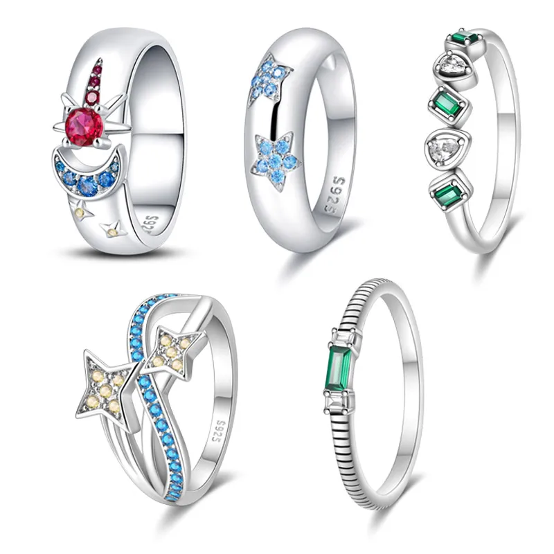 925 szterlingów srebrny geometryczny rozgwieżdżone pierścienie dla kobiet pierścionki nowe w 2024 pierścionki zaręczynowe ślubne biżuteria na urodziny prezent