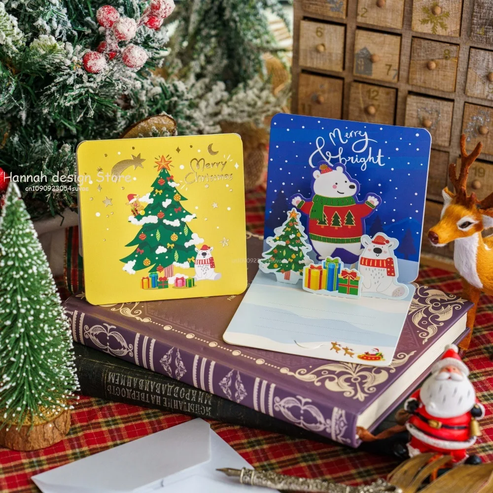 Joyeux noël pli petites cartes de voeux avec enveloppes carte postale de noël Navidad nouvel an bricolage carte-cadeau décoration Noel