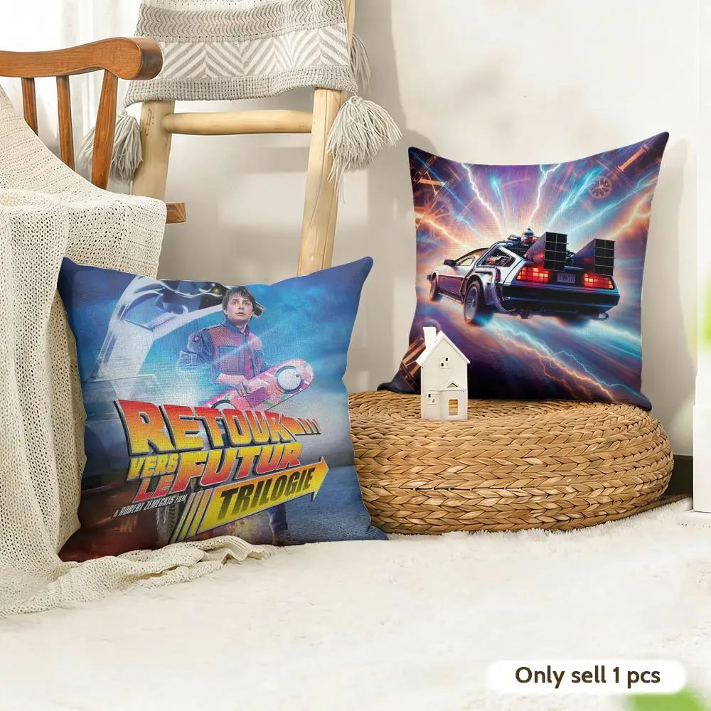 B-Back To The Future Movie Cushion Cover Natural Linen Organic Fabric Double-Sided Printing Room Sofa Decor Pillow Case