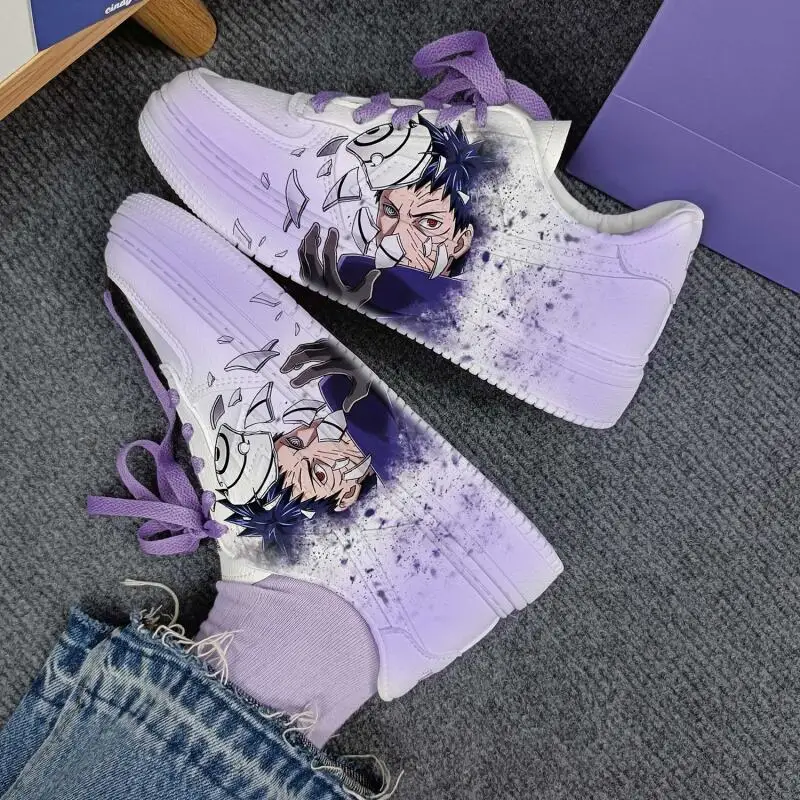 

Naruto Spring and Autumn Low-Top Breathable Sneakers Uchiha Obito Graffiti Print Youth Sneakers Anime White Shoes Holiday Gift