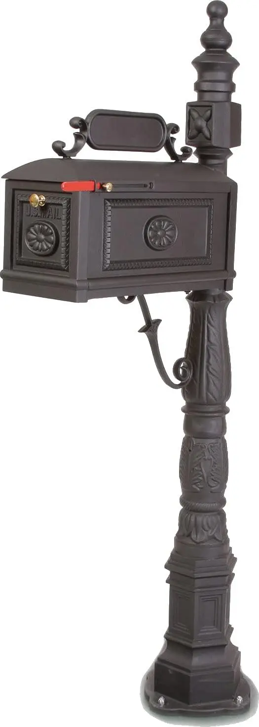 Decorative Residential Curbside Cast Aluminum Post-Mount Mailbox Black Authentic Original Letter Box Garden