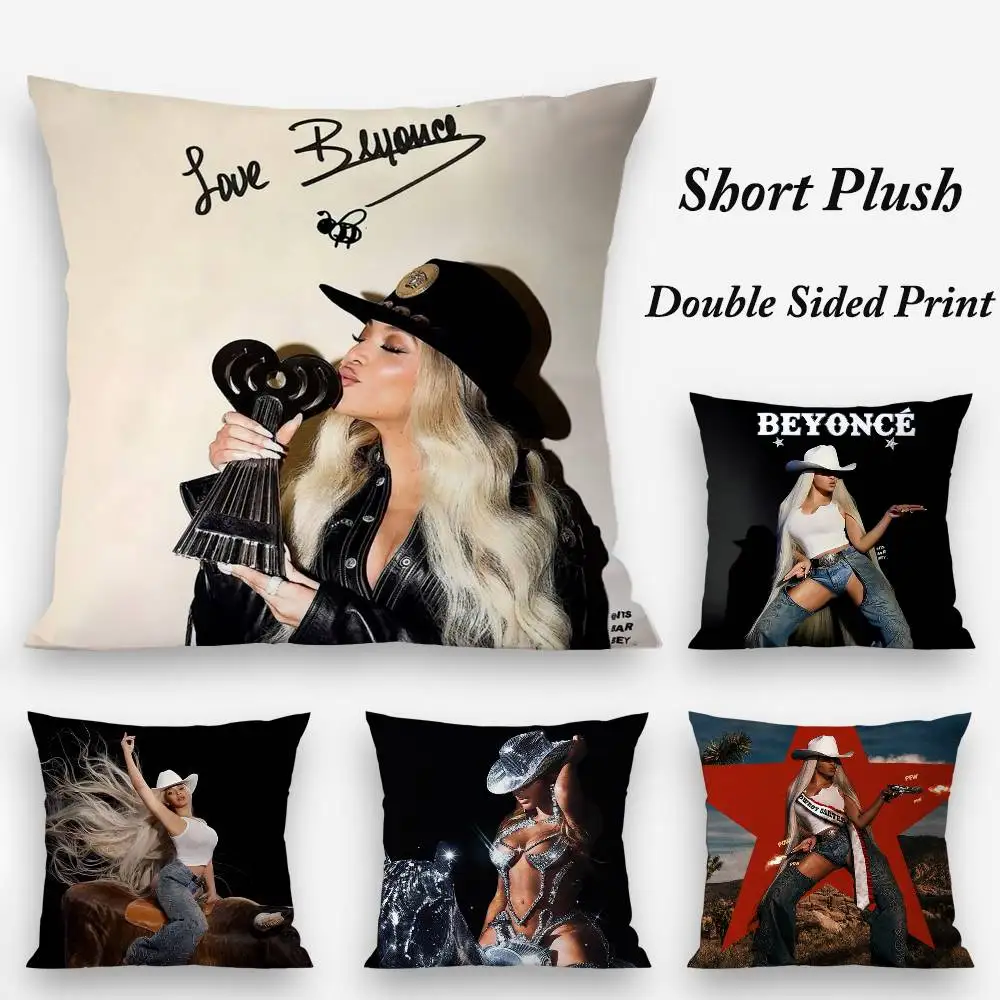 Singer B-Beyonce Cowboy Pillow Case Plush Fabric Soft Double Sided Print Sofa Cushion Cover Throw Pillow Covers