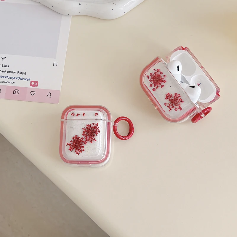 Transparent Snowflake Glitter Powder Cover For Apple Airpods 1 2 3 Cover for Apple Air Pods Pro Flower Glue Transparent