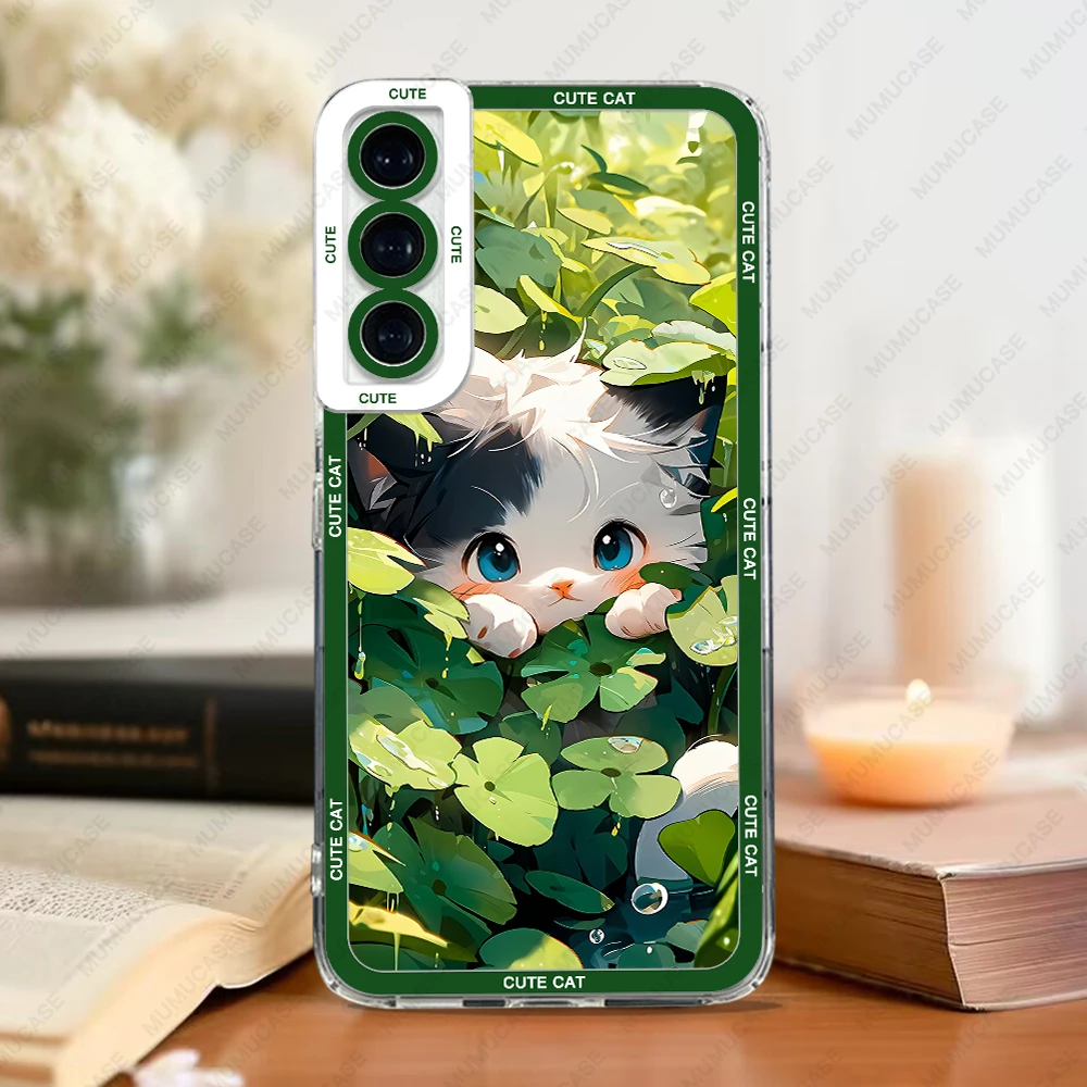 Phone Case For Samsung Galaxy S20 S21 S22 S23 S24 FE Plus Ultra A54 A53 A52 A34 5G TPU Soft Cover Cute Cat