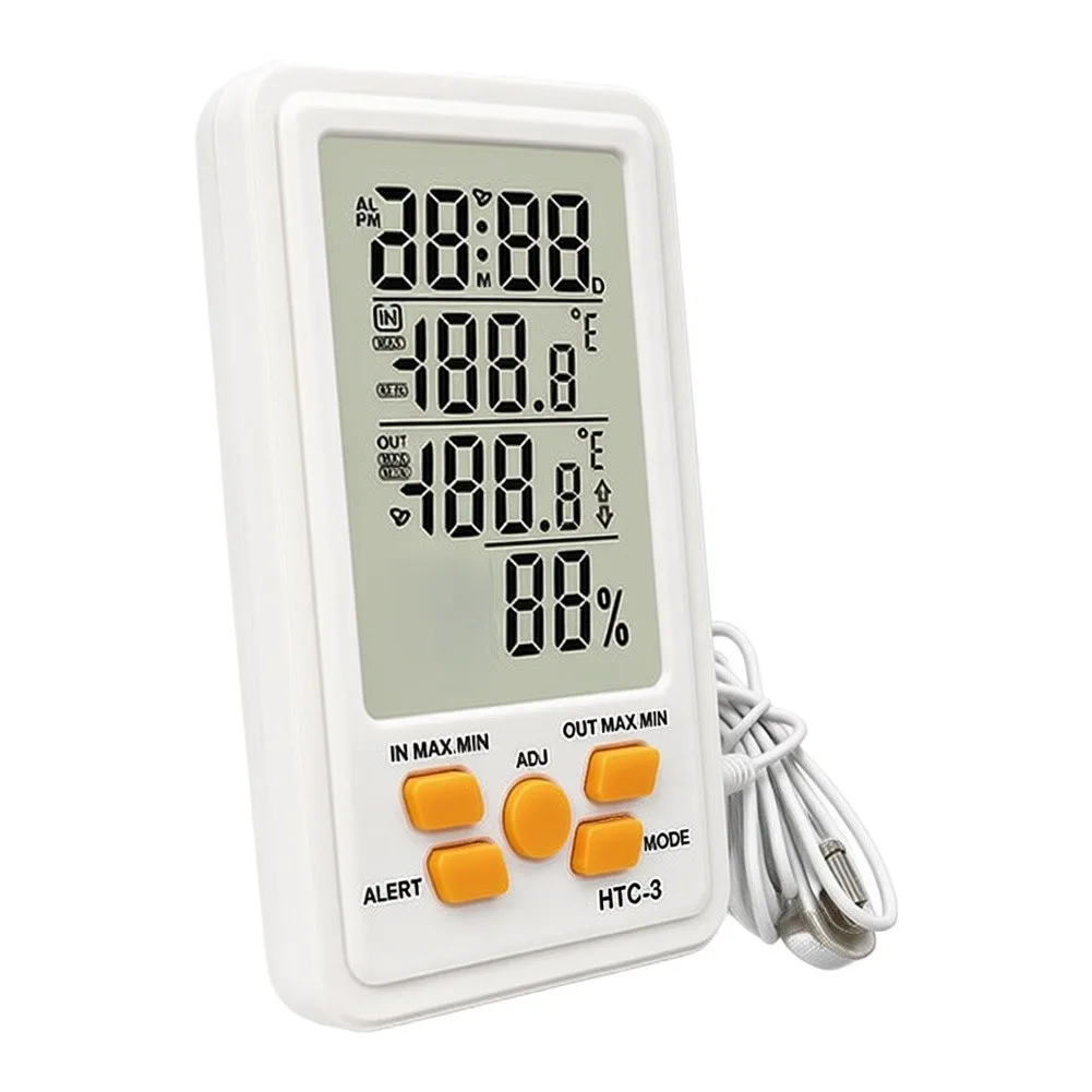 HTC-3 Digital Thermometer Hygrometer Large LCD Dual Channel Indoor Outdoor Temperature Humidity Monitor With Alarm Clock Sensor