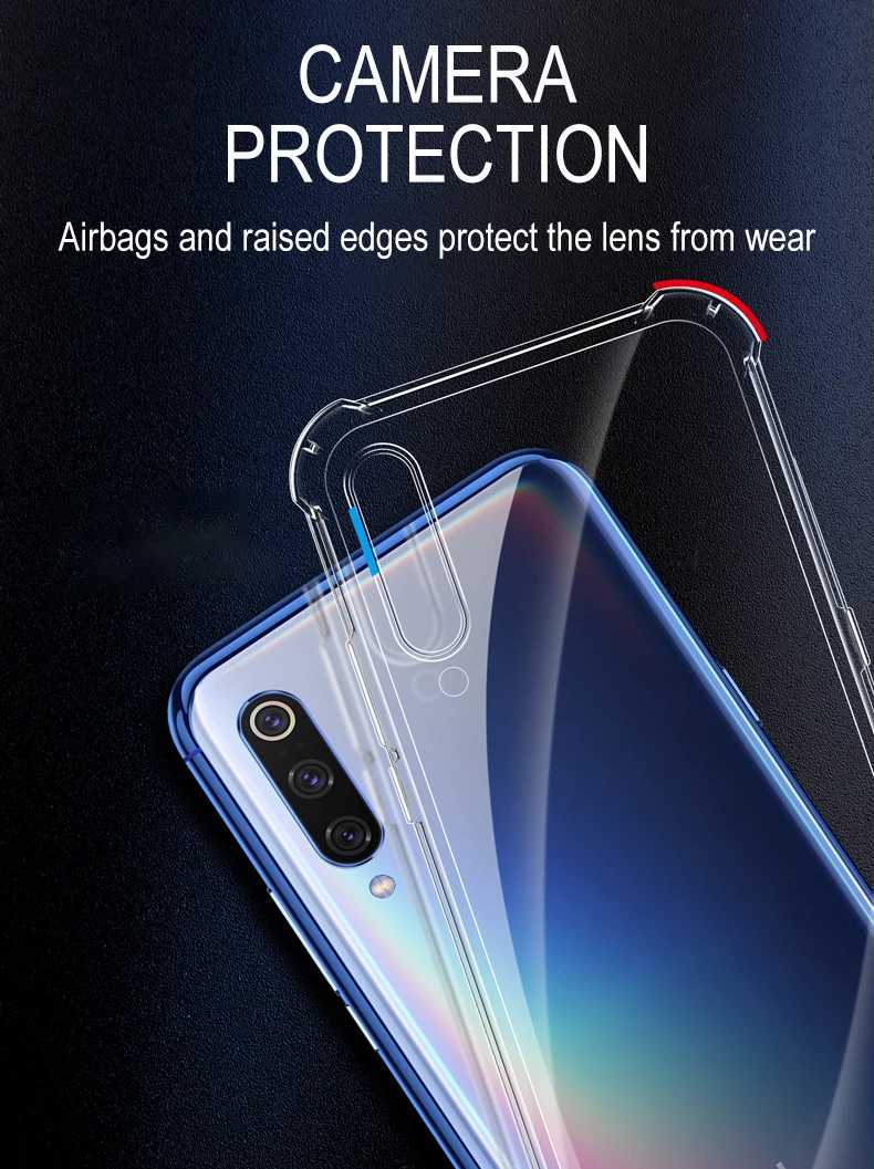 Shockproof Silicone Case For Xiaomi Mi 10 10 Ultra 10T 9 9T 8 Se Pro A1 A2 A3 Lite Clear Soft Cover Airbag Shell Transparent