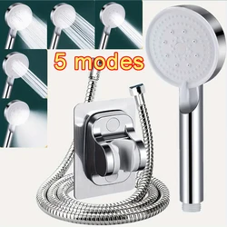 5 Modes Water-saving Shower Head Telephone Shower Adjustable High Pressure Water Saving Shower Head HookHose BathroomAccessories