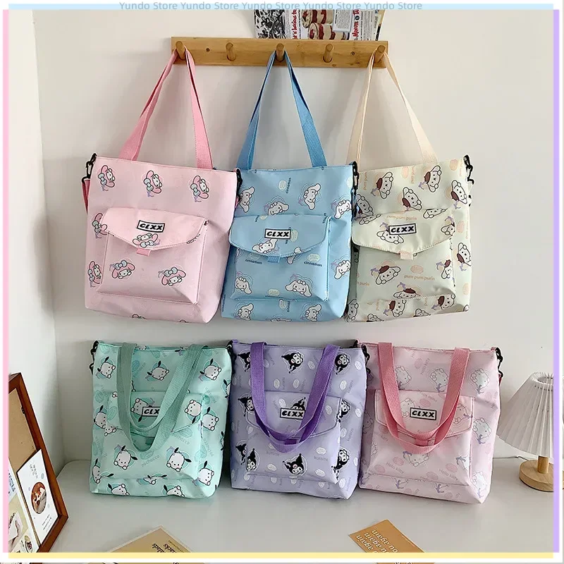 2024 New Kawaii Sanrio Cartoon Anime Hello Kitty My Melody Cinnamoroll Kuromi Student Tutoring Bag Women's Shoulder Handbag Gift