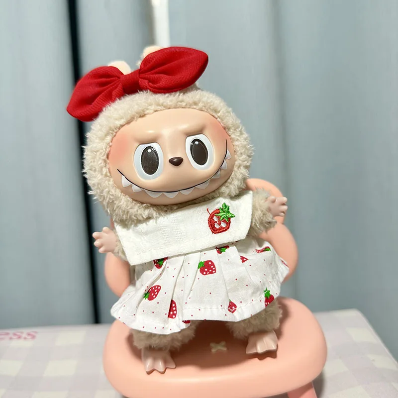 17cm Labubu Idol Dolls Plush Doll'S Strawberry Skirt Cute Clothing Hoodie No Doll Outfit Accessories Korea Kpop Exo Girls Gift