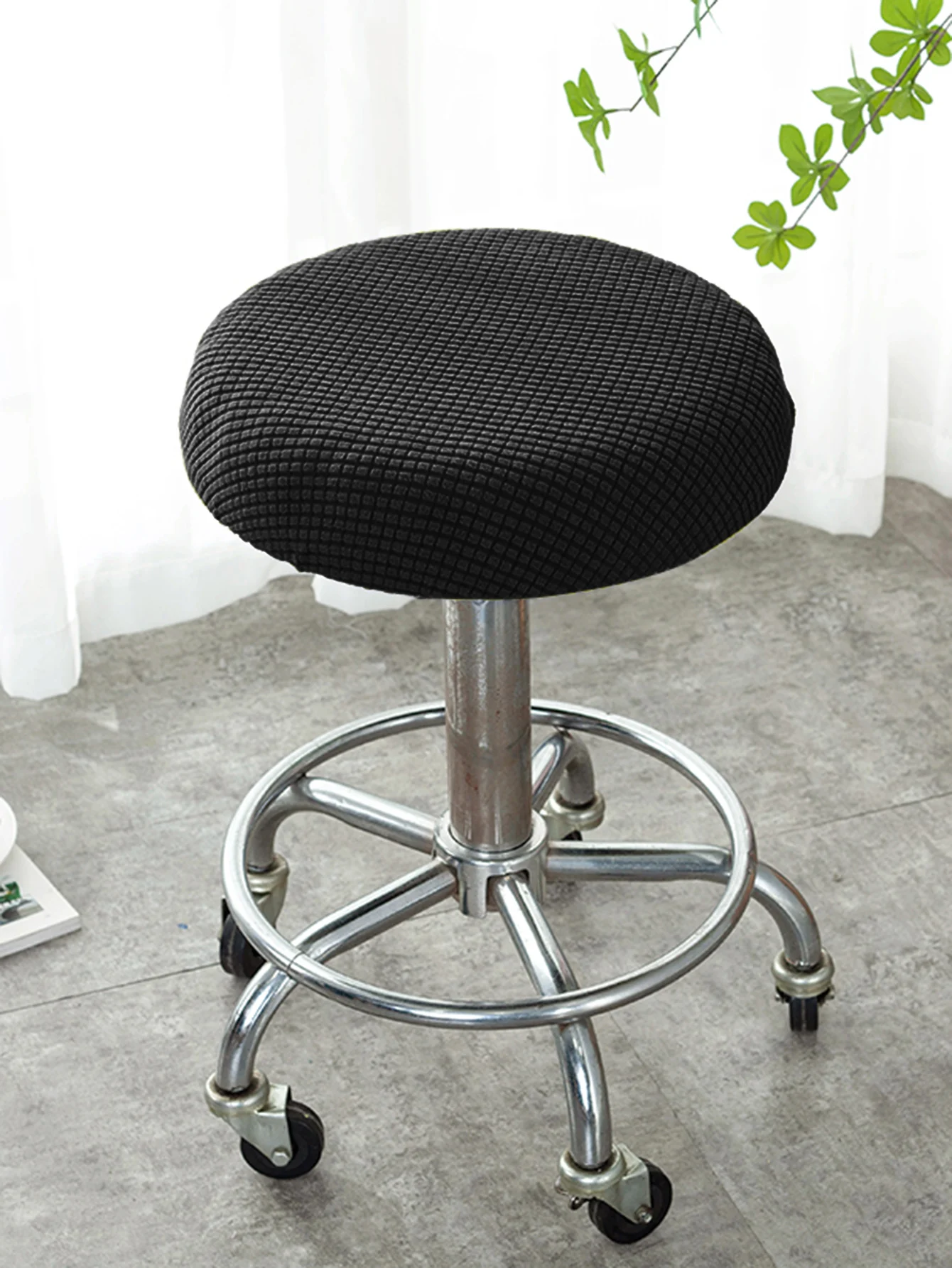 

1pc Solid Color Fleece Round Stool Chair Cover, Elastic Chair Covers, Suitable for All Seasons