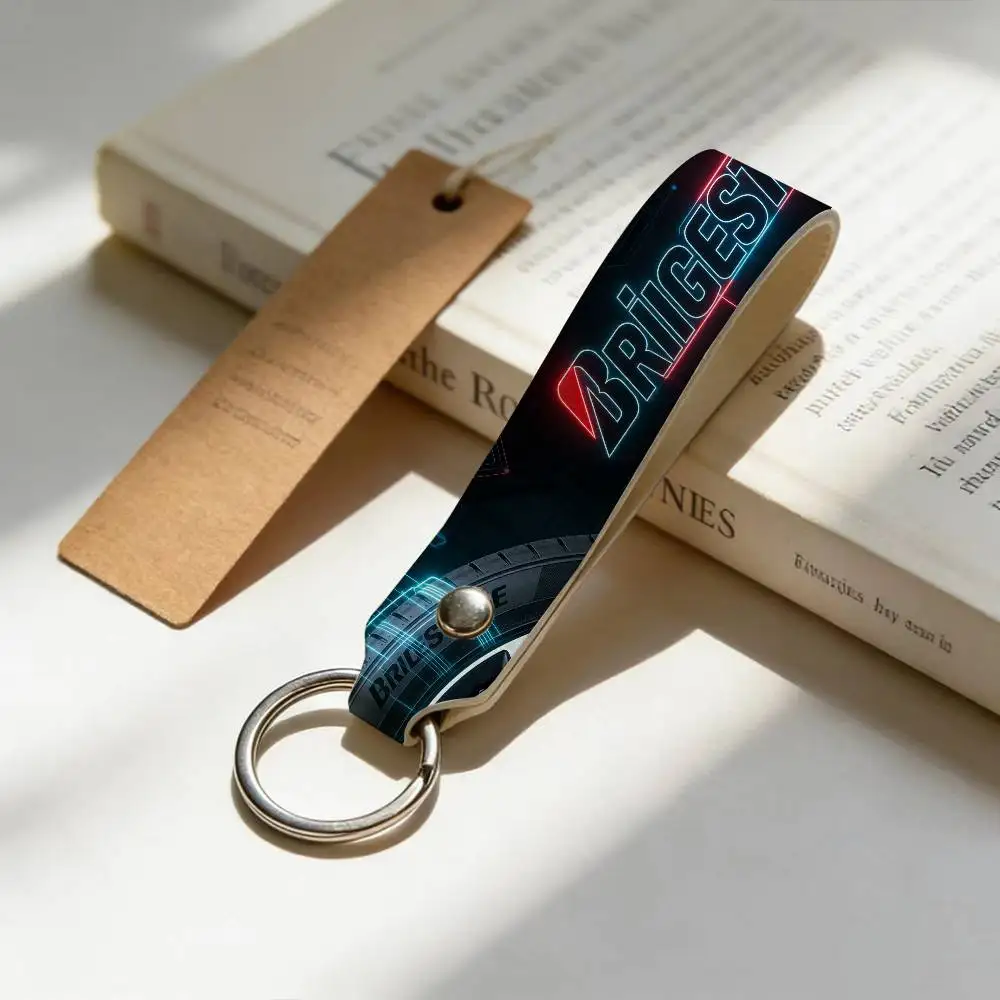 

For Logo Bridgestone High Quality PU Leather Moto Keychain Vintage Style Key Pendant For Scooter Motocross