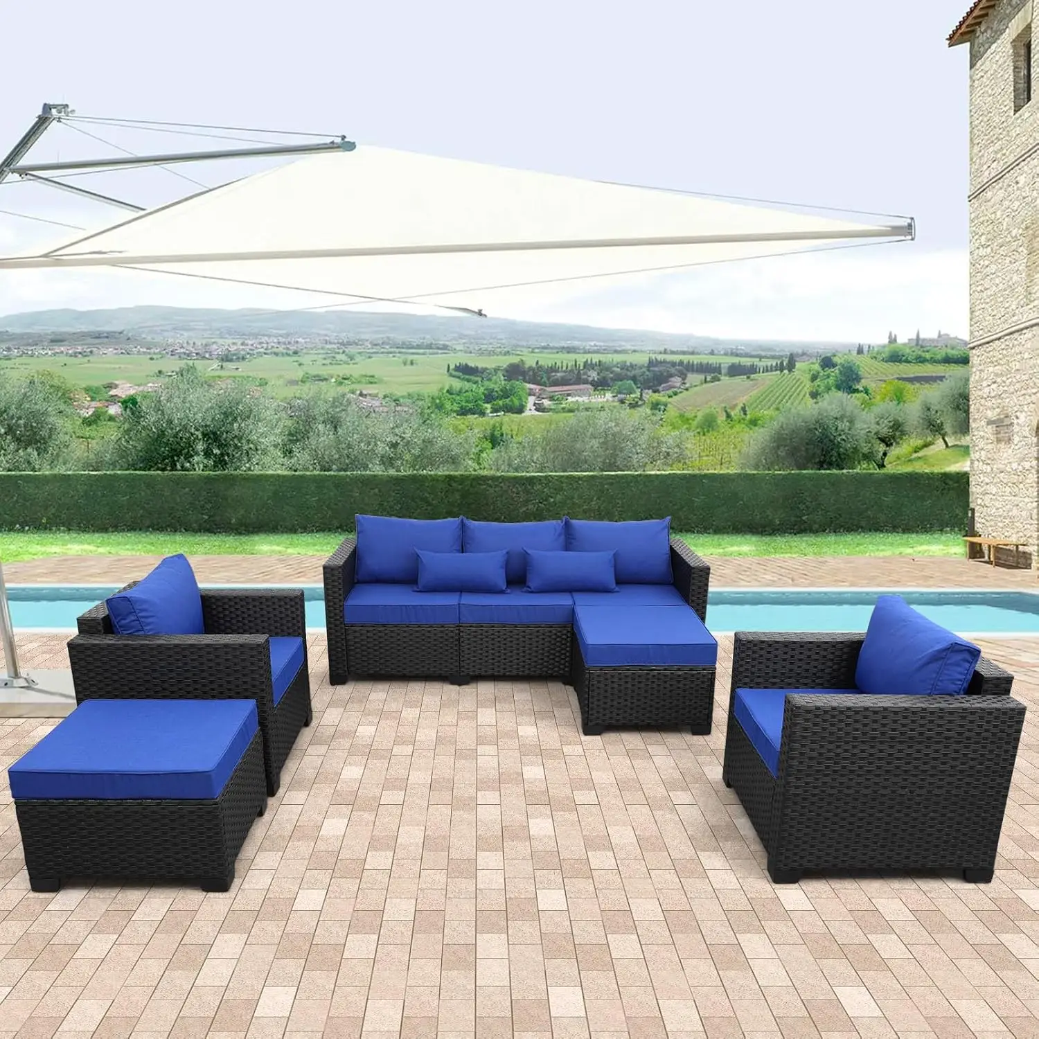 5-Piece Outdoor Furniture Sets Patio Couch Outdoor Chairs Patio Ottomans with Anti-Slip Cushions and Waterproof Covers