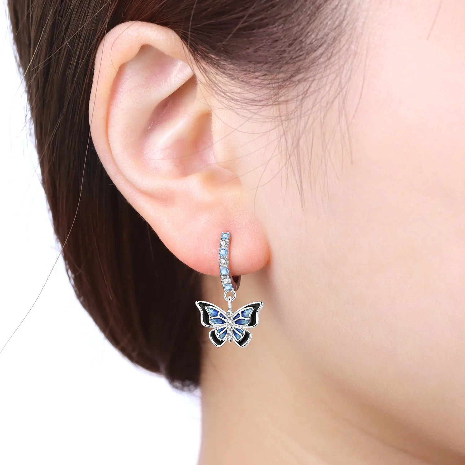 Cycuff 925 Sterling Silver Blue Black Butterfly Insect Earrings Original Jewelry Drop Earrings Jewelry Party Anniversary Gifts