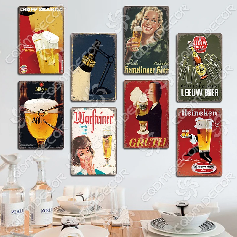 Famous Beer Brand Poster Metal Tin Sign Retro Belgian Dutch Beers Metal Plaque Wall Art Decor for Bar Pub Club Dining Room