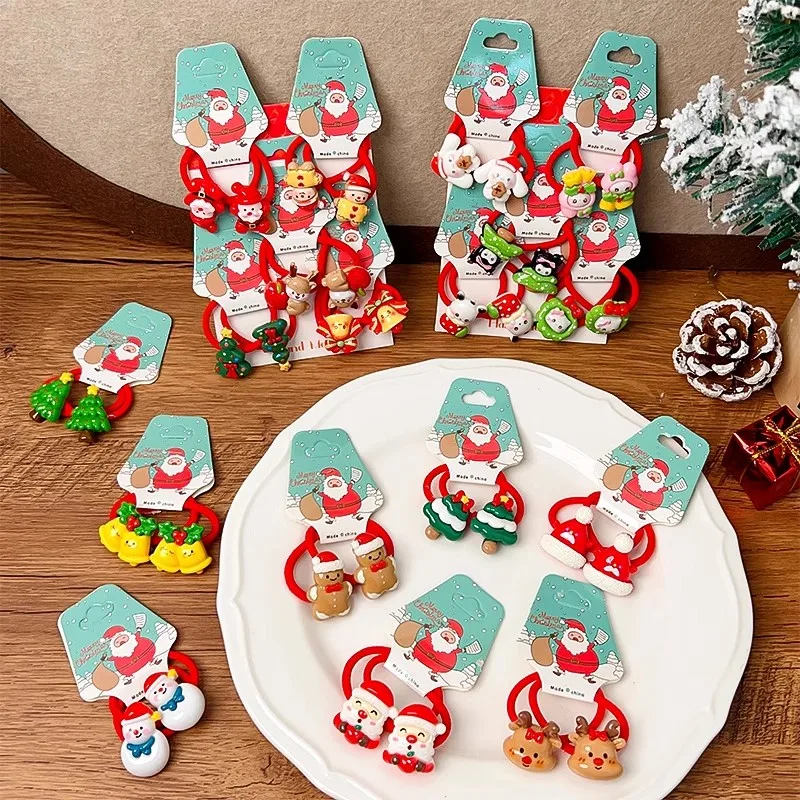 10pcs/set Cute Cartoon Christmas Hair Accessories For Girls Lovely Hair Ornament Rubber Band Hair Tie Children Sweet Hair Bands