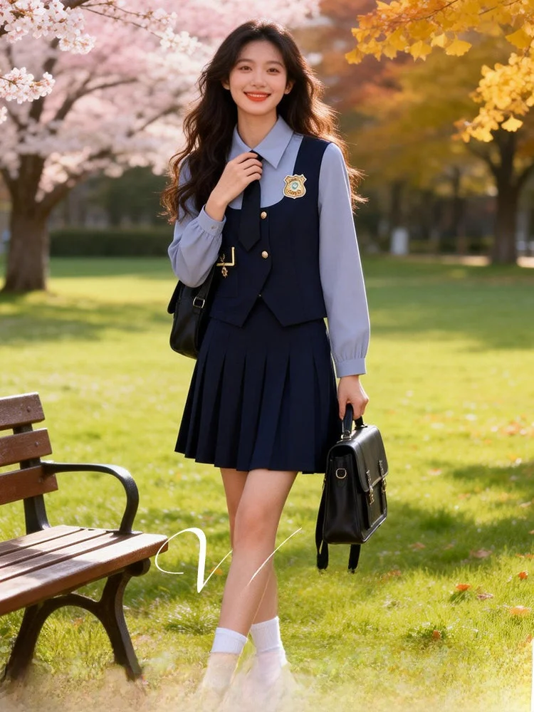 

Fashionable plus Size Women's Outfit Spring 2026 High Waist Pleated Skirt And Shirt Patchwork Set Elegant College Style