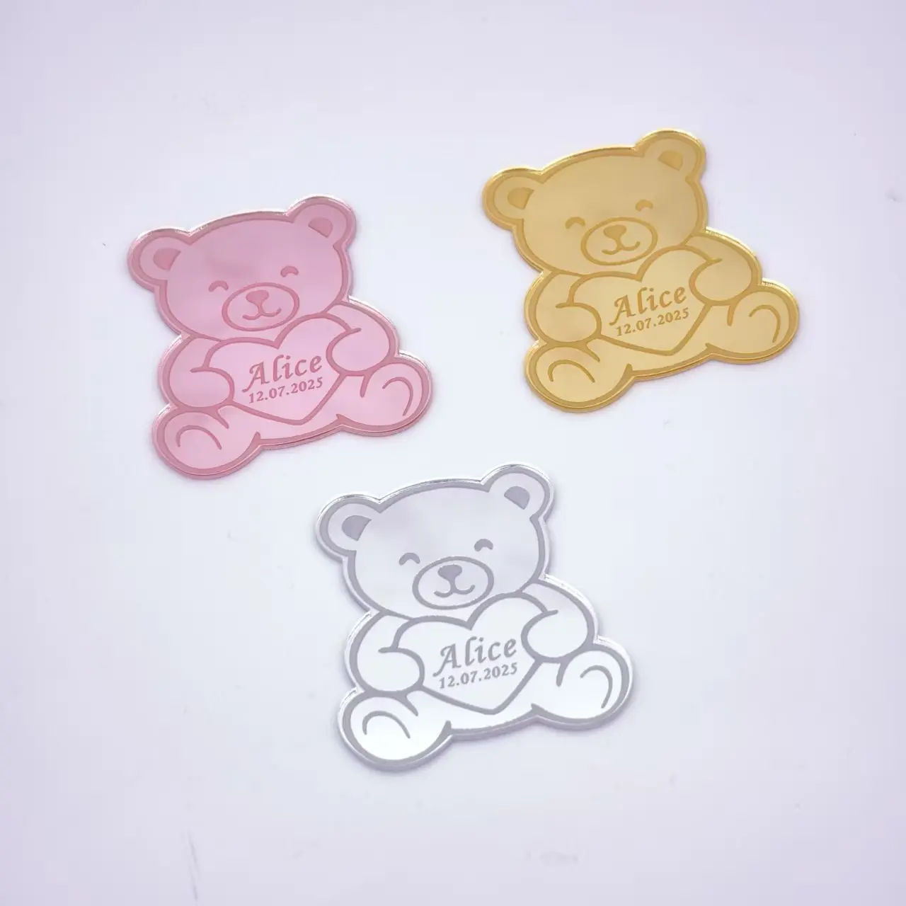 30/50/100 قطعة علامات شخصية تعميد الطفل الدب الصغير محفورة الجدول بطاقة اسم أول بالتواصل المقدس التعميد عرض الطفل #3
