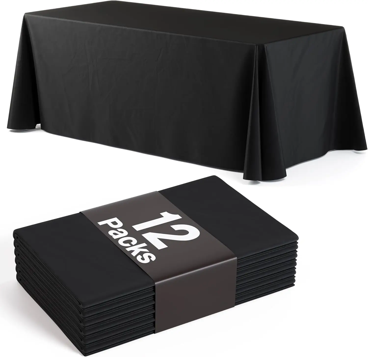 

12 Pack Black Plastic Table Cloth - 70 x 120 Inch RecDisposable Tablecloth for Parties