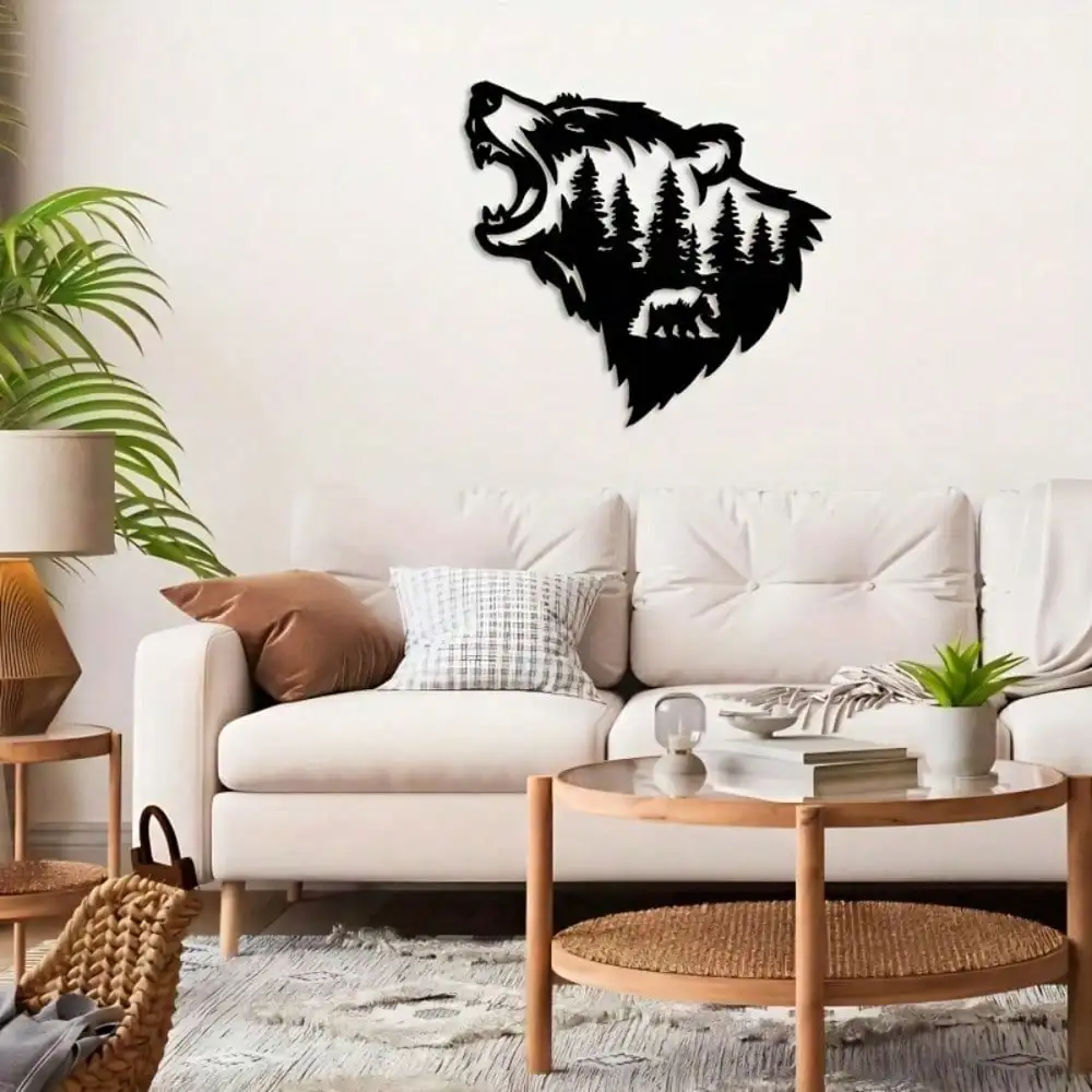 CIFbuy Bear Mountain Metal Wall Art Rustic Cabin Last Name Sign Indoor Outdoor Home Decor Iron Pediment Housewarming Gift