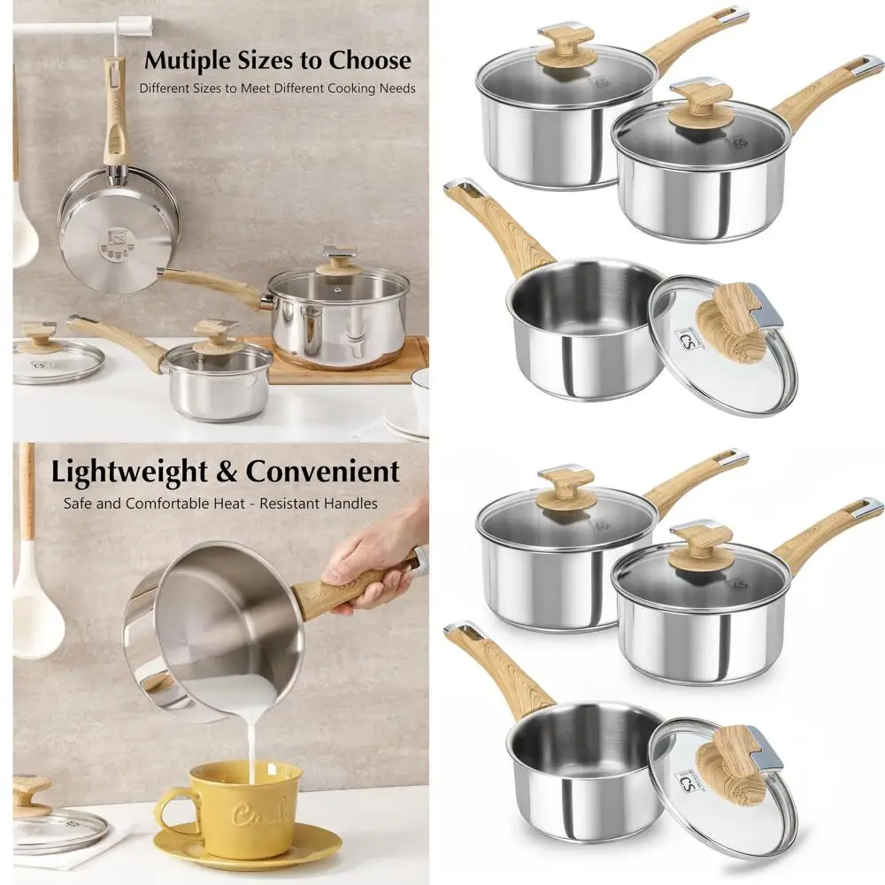 

6-Piece 18/10 Stainless Steel Cookware Set with Lids, 1-3 QT Sizes, Cool Grip Handles, 5-Layer Base, Induction Ready