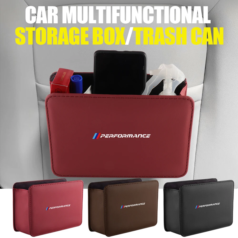 Car Door Storage Box Leather Under Seat Back Trash Can Bag For BMW M F30 G20 G30 G32 F10 F48 F39 F25 G01 F26 G02 F15 Accessories