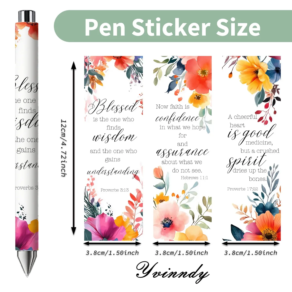 24 Piece Christian Text Flowers UV DTF Pen Set - Scratch Resistant And Water-Resistant Vinyl Self-Adhesive