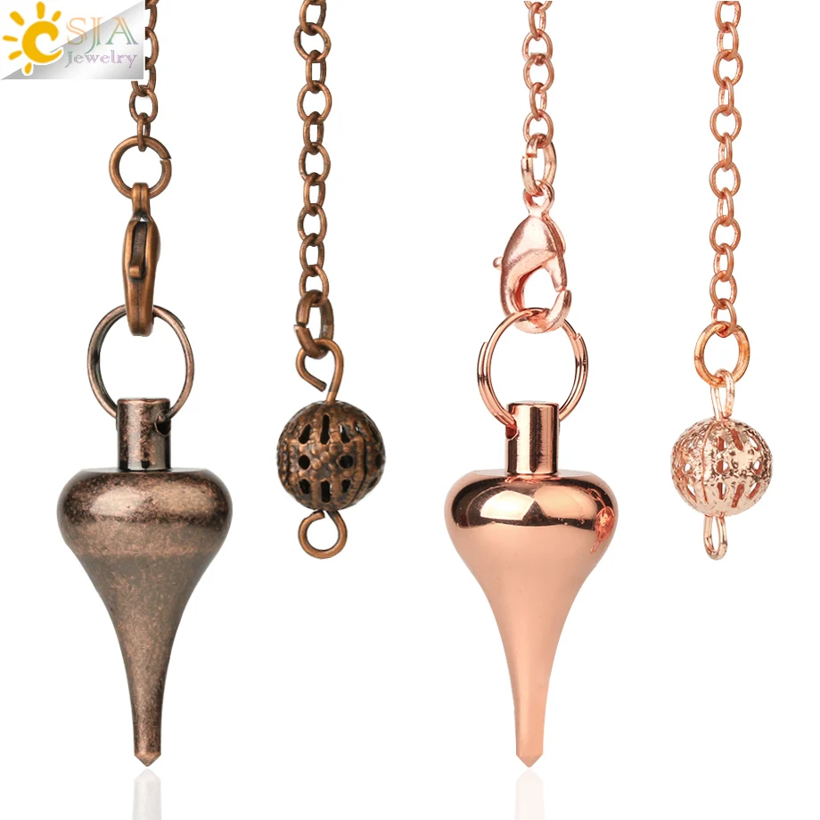 CSJA Metal Pendulum for Dowsing Divination Pendulos Spiral Cone Balancing Radiesthesia Gold Color Pendulums Healing Pendule G598