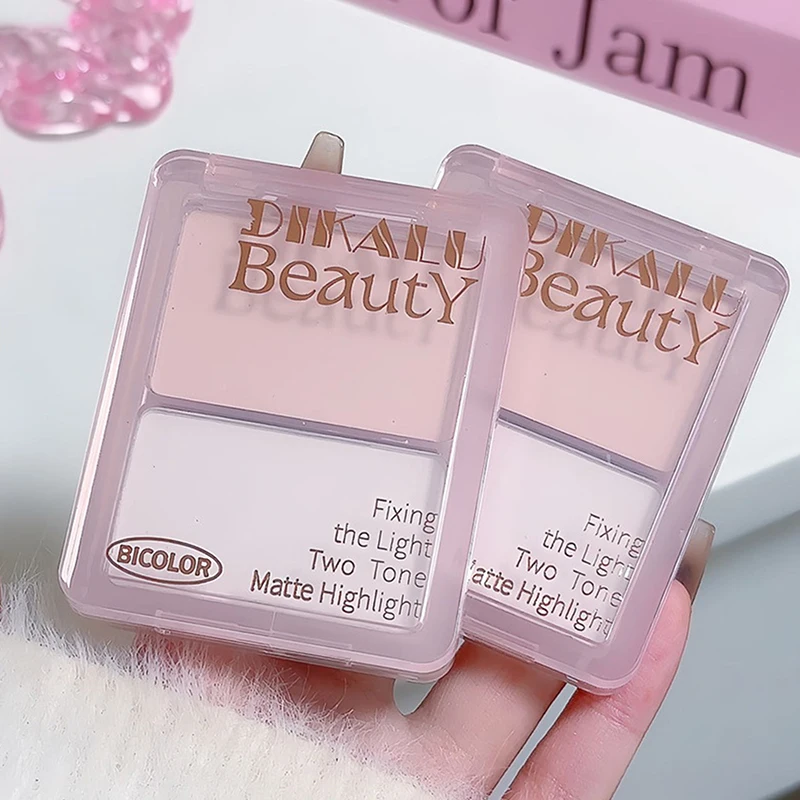 DIKALU Palette di contorni bicolore Evidenziatore bianco opaco Grigio Marrone Ombra per il naso Bronzer per il viso Illumina il trucco in polvere