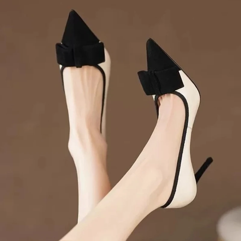 Retro Color Matching Pointed High Heels Women's Spring and Autumn New Stiletto Women's Single Shoes