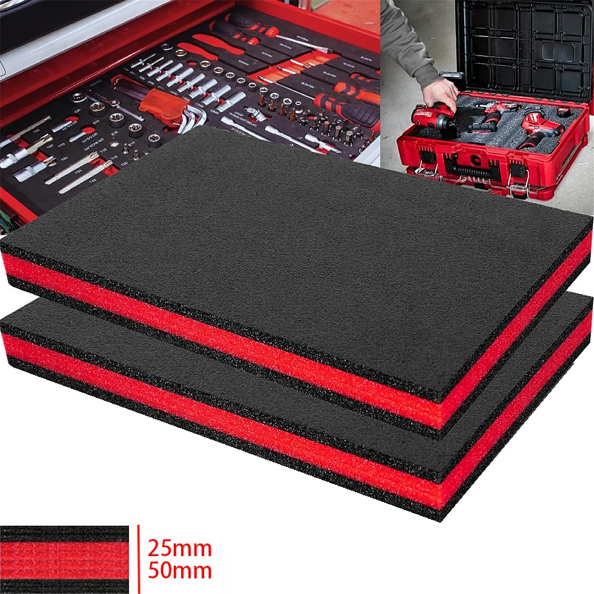 A83Z 2PCS Customizable Foam Sheets for Toolbox Organization, Shock-Absorbing Protection 400x300x50mm