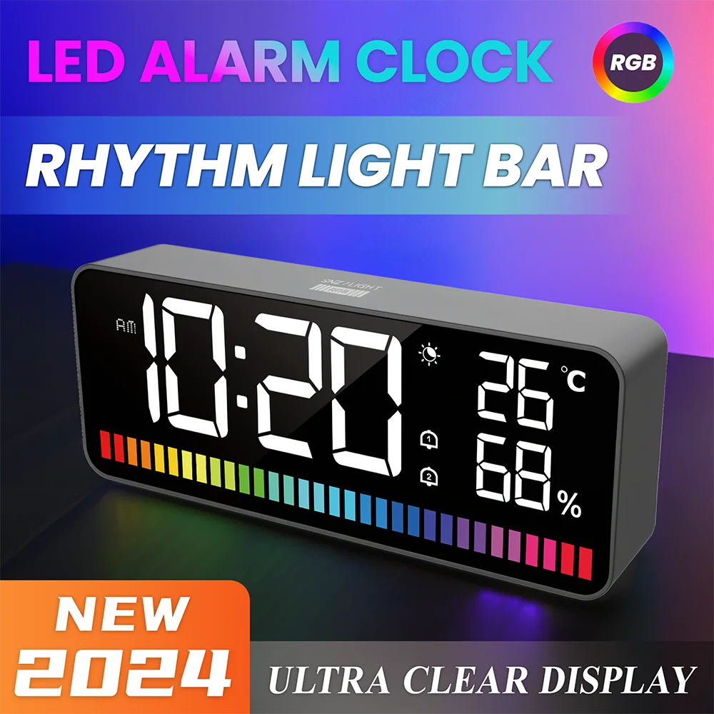 

FanJu Alarm Digital Clock Color Ambient Light Lithium Battery Type-c Time Temperature Humidity Voice Control Desktop Home Decor