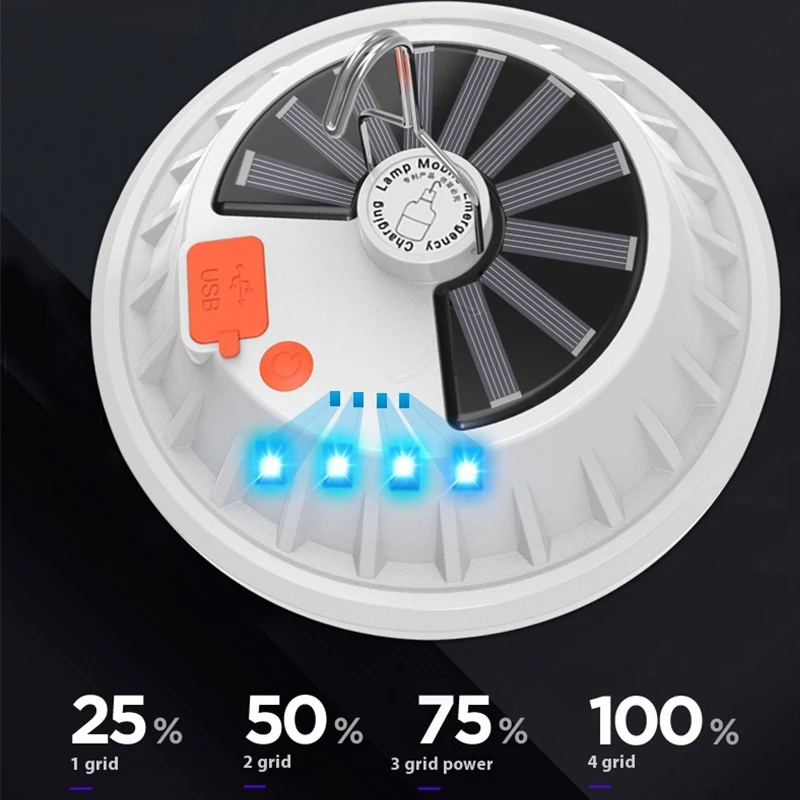 Solar Flying Saucer Light USB Rechargeable LED Camping Lamp Outdoor Emergency Lighting Portable Lanterns with Remote Control