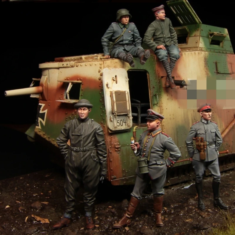Image of Harzfiguren-Modellbausätze im Maßstab 1:35 Szenenlayout WWI Hobby Miniaturen Army Armor 5 Figuren Unmontierte unbemalte Gk-Kits 540