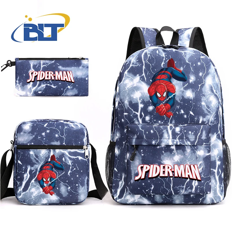 Spiderman Printed Backpack 3-piece Set Student Schoolbag Shoulder Bag Pencil Case Set for Boys