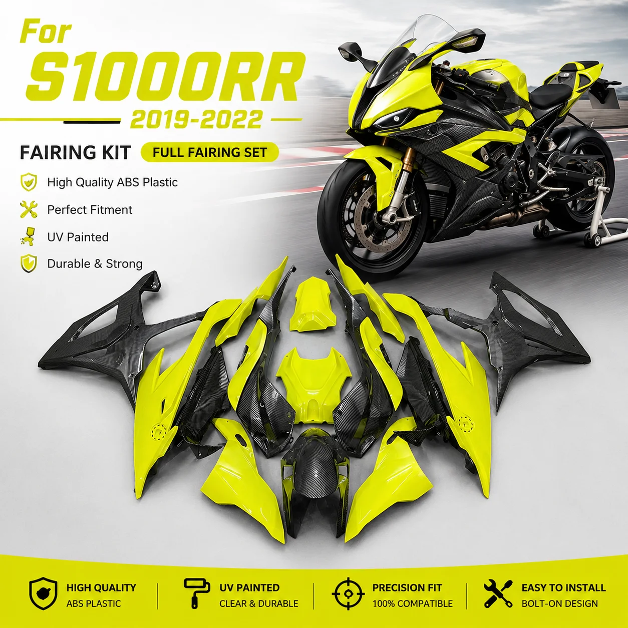 Sport Style Motorcycle Fairing Kit For BMW S1000RR 2019-2022 ABS Injection Full Bodywork Cover Protection Parts Set Carbon Fiber