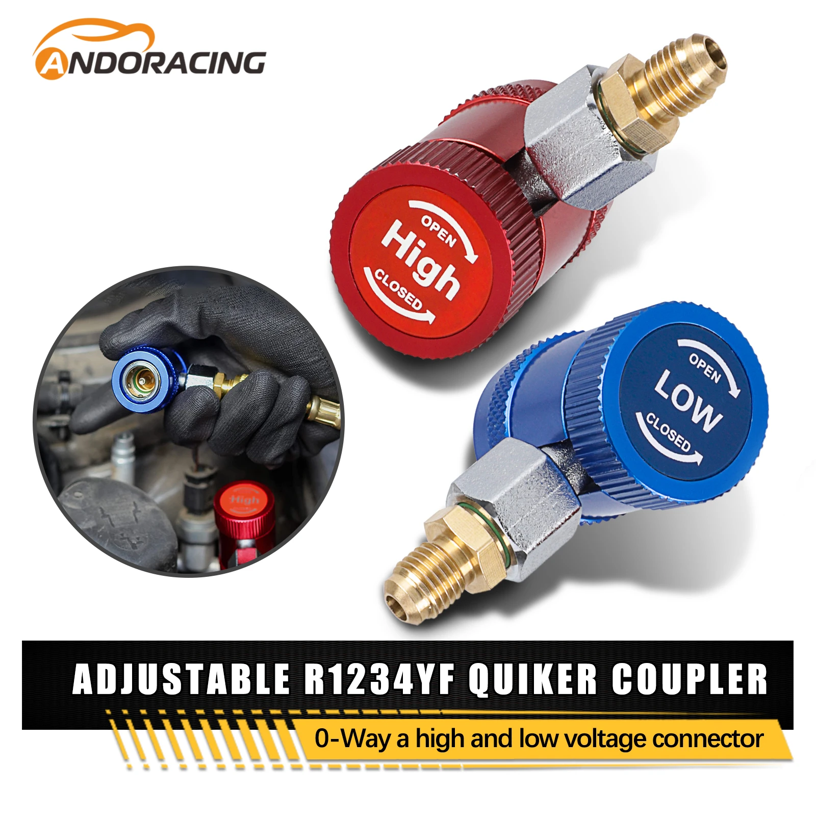 R1234yf 2Pcs Car AC Auto Quick Couplers Adapters  High / Low Side Conversion Kit With Manual Couplers R1234YF