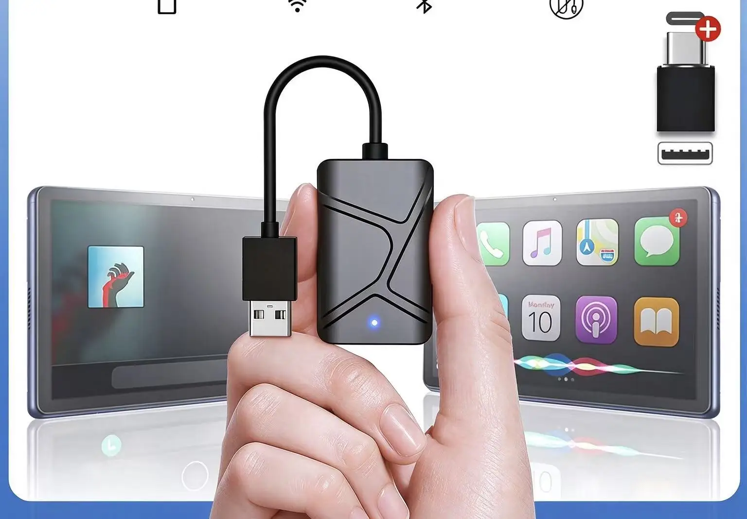 2 in 1 Wireless CarPlay Adapter Mini Box Android Auto Dongle for Benz Audi Mazda Kia Toyota VW - OEM Car Radio Connectivity