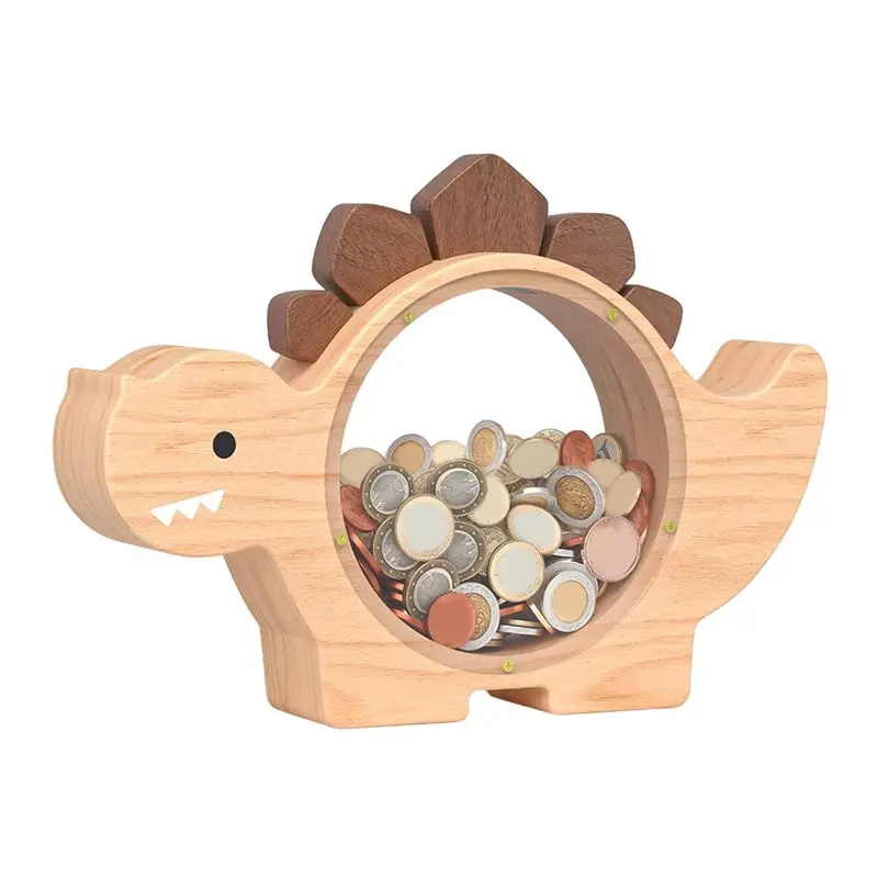 

AT19-For Kids For Toddlers Wooden Dinosaur Piggy Bank, Boy Cute Wood Dino Money Bank, Personalized Gift