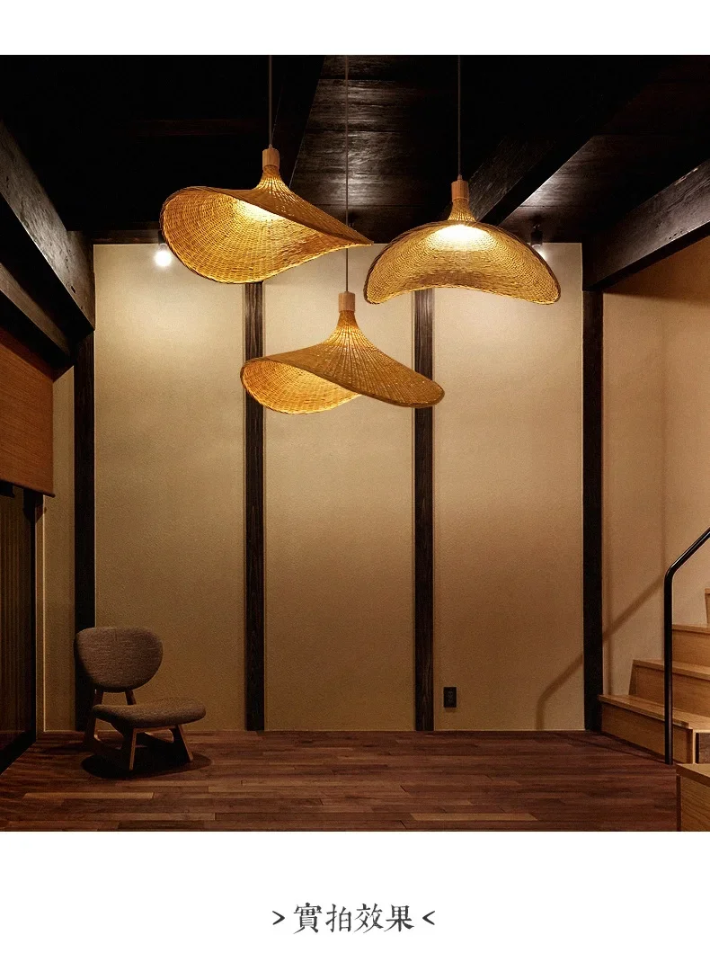 Modern Creative Straw Hat Chandelier Chinese Style Handmade Woven Bamboo Lamp Bamboo Chandelier Tea Room Rattan Hand-woven Lamps