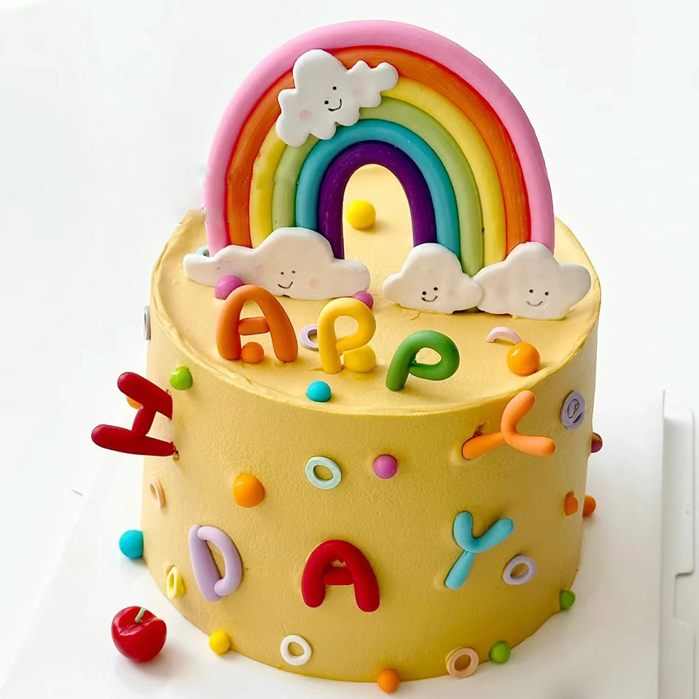 Tęczowy topper na tort, angielskie litery Happy Birthday Cake Topper, kolorowe litery Rainbow dla dzieci 1st Birthday Party Supplies