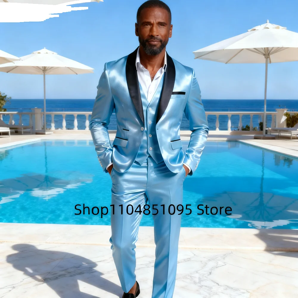 

Classic 3-Piece Slim Fit Men's with Shawl Lapel Single Breasted Blazer Vest And Pants Set for Wedding Groomsmen Smoking Suit