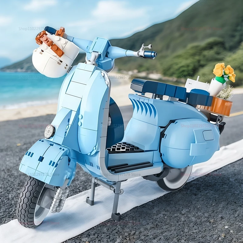 الرومانية عطلة دراجة نارية بنة 1106 قطعة MOC الطوب التقنيات مركبة أطقم منمذجة الاطفال هدية لعبة إبداعية لهواة جمع الأطفال