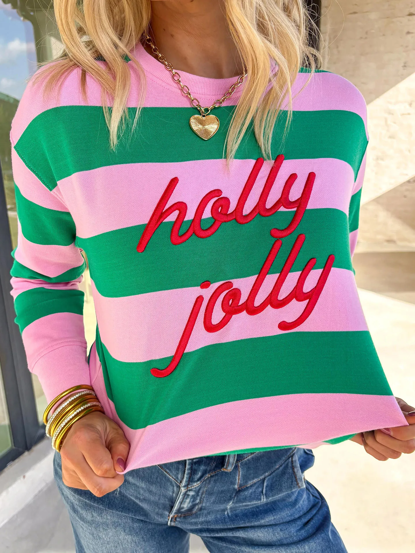 DearLover Women's round Neck Sweatshirt Long Sleeve Letter Embroidery Overhead Stripe Color Block Autumn Winter New Style