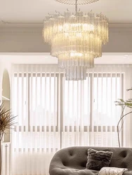 Home Living Room Hanging Lamps for Ceiling Cottage Vintage Big Chandeliers Transparent Flower Glass Pendant Suspension Lustre