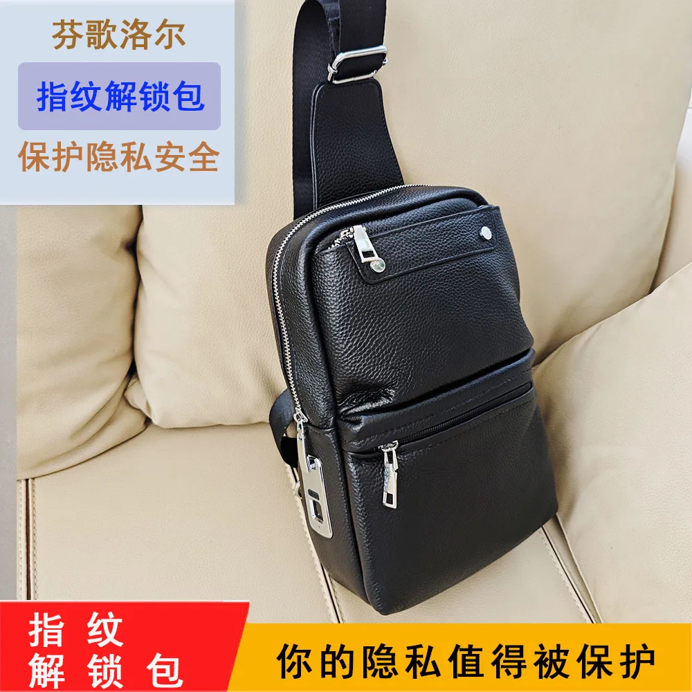 بصمة فتح الرجال جلد طبيعي كتف واحد Crossbody طبقة علوية جلد البقر عادية سعة كبيرة الراقية الصدر #2