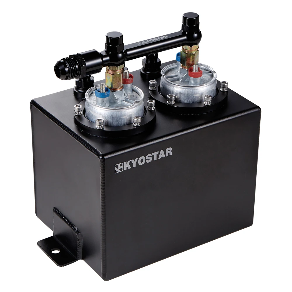 

Black Billet Aluminum Universal Tank for 044 Fuel Pump 3L Oil Fuel Twin Dual Pumps Surge Tank with Fuel Rail